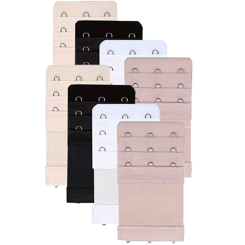 Nursing Bra Clip - 8 ชิ้น สายรัดขยายขนาดเสื้อชั้นในสตรีแบบยืดหยุ่นสีทึบ | หัวเข็มขัดปรับระดับได้ 3