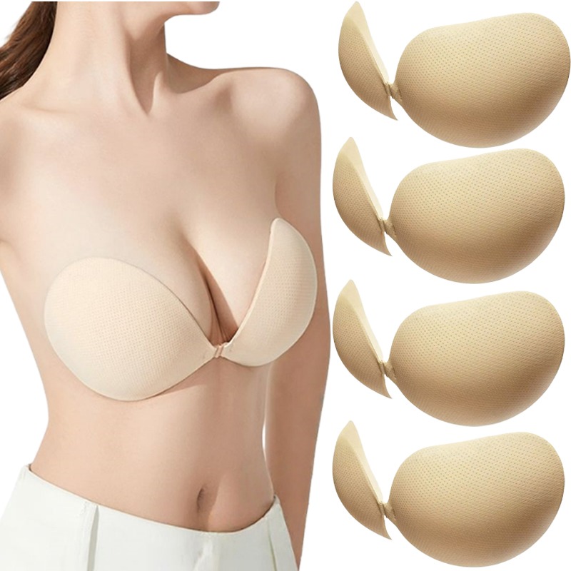 Backless Bra Sticky - บราดันทรงแบบติดกาว ซิลิโคนเสริมหน้าอกแบบหนา แผ่นเสริมหน้าอกแบบซิลิโคนใส ชุดชั้นในไร้สาย ไร้สายรัด แผ่นปิดจุกนมสำหรับผู้หญิง