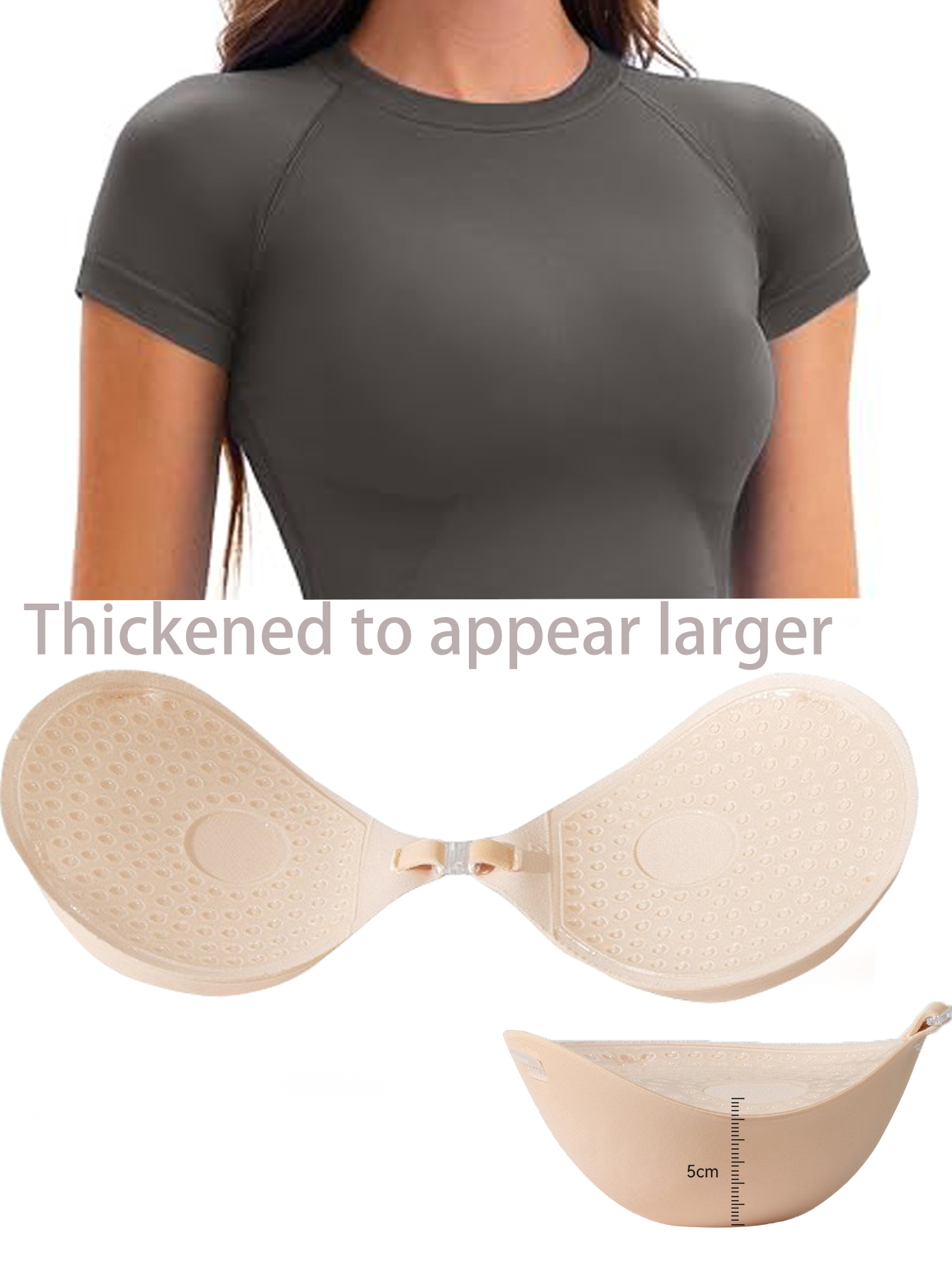 Push Up Bra Silicone - สติกเกอร์ปิดหน้าอกแบบหนา 5 ซม. บราซิลิโคนแบบไร้สายสำหรับผู้หญิง บราซิลิโคนยกกระชับ แผ่นปิดจุกนมแบบซิลิโคน