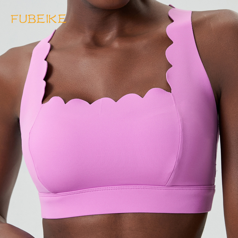 Sports Bra Racerback - FUBEIKE คลื่นขนาดเล็กสายคล้องไหล่คู่ชุดชั้นในผู้หญิง PLUS ขนาดกีฬาผู้หญิงกันกระแทกฟิตเนสออกกําลังกายโยคะ Bra