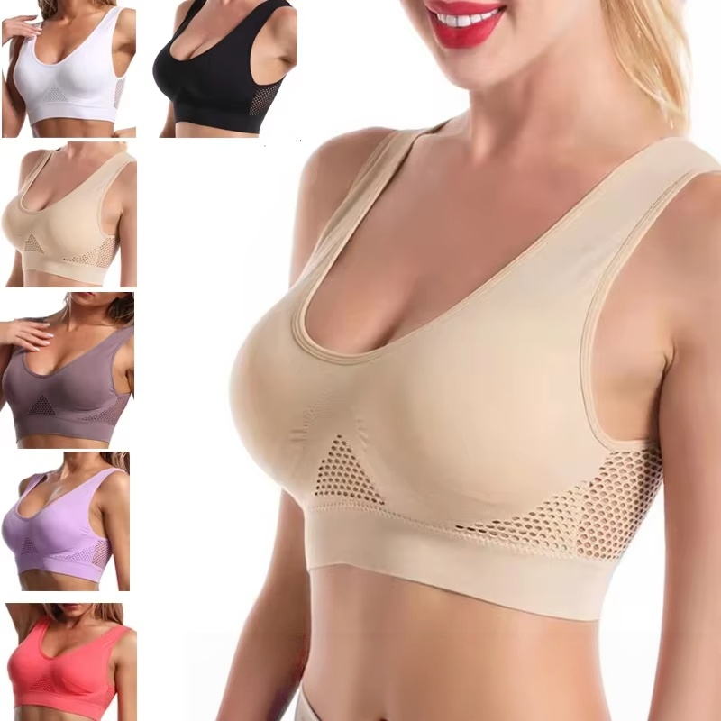 Full Coverage Bra - เสื้อชั้นในกีฬาผู้หญิงไซส์ใหญ่ 1 ชิ้น ไม่มีโครงเหล็ก ไร้ตะเข็บ แผ่นรองหน้าอกถอดได้