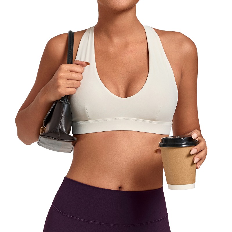 Sports Bra Racerback - เสื้อชั้นในกีฬาสำหรับผู้หญิงแบบไร้ตะเข็บ กระชับ ไม่สั่นไหว สายคล้องคอแบบผูก สำหรับโยคะ ออกกำลังกายกลางแจ้ง