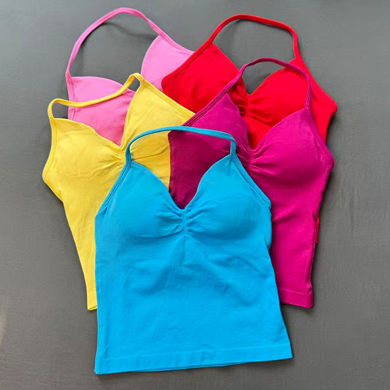 T Shirt Bra Seamless - เสื้อชั้นในกีฬาโยคะสำหรับผู้หญิง แบบไร้ตะเข็บ มีบราในตัว เสื้อครอปออกกำลังกาย สำหรับฟิตเนส วิ่ง