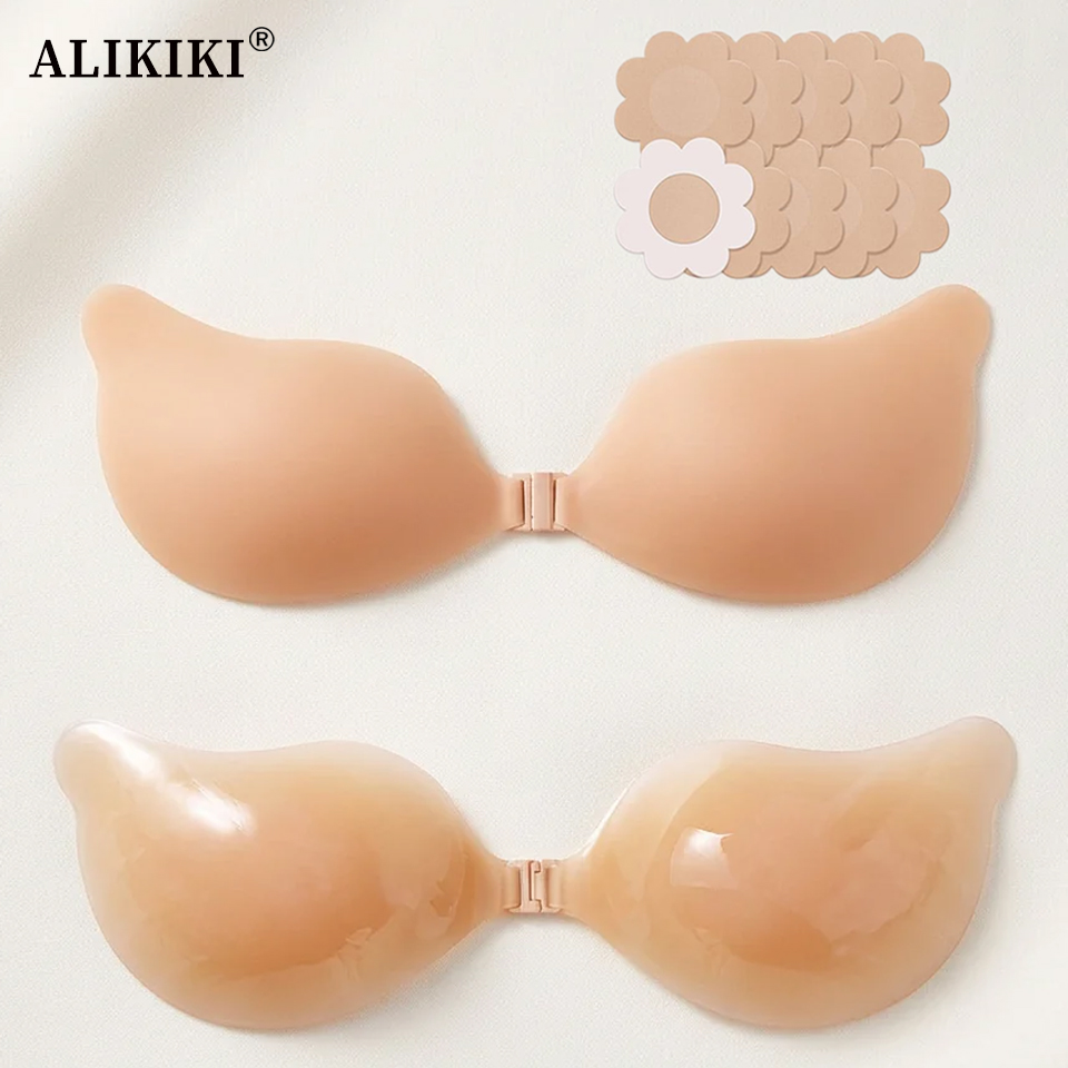 Backless Bra Sticky - บราซิลิโคนแบบมีกาวในตัว บราแบบใช้ซ้ำได้ บราแบบไร้สาย มองไม่เห็น ติดแน่น พร้อมตะขอด้านหน้า