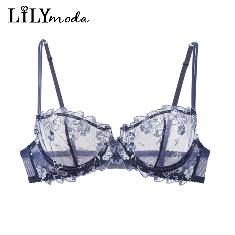 Demi Bra Balconette - Lilymodaผู้หญิงเซ็กซี่Ultrathinโปร่งใสUnlined Braเร้าอารมณ์Balconette Demiเย็บปักถักร้อยลูกไม้Brassiereชุดชั้นในหญิงชุดชั้นใน