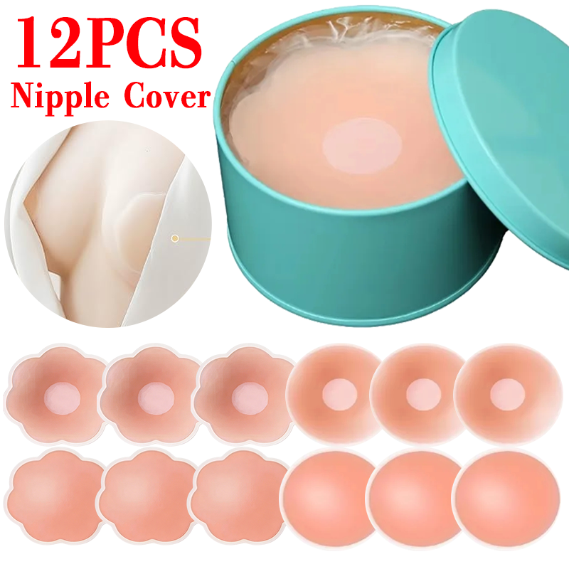 Strapless Bra Adhesive - แผ่นปิดจุกนมซิลิโคนแบบแปะ 6/12 ชิ้น แบบใส มองไม่เห็น ใช้ซ้ำได้