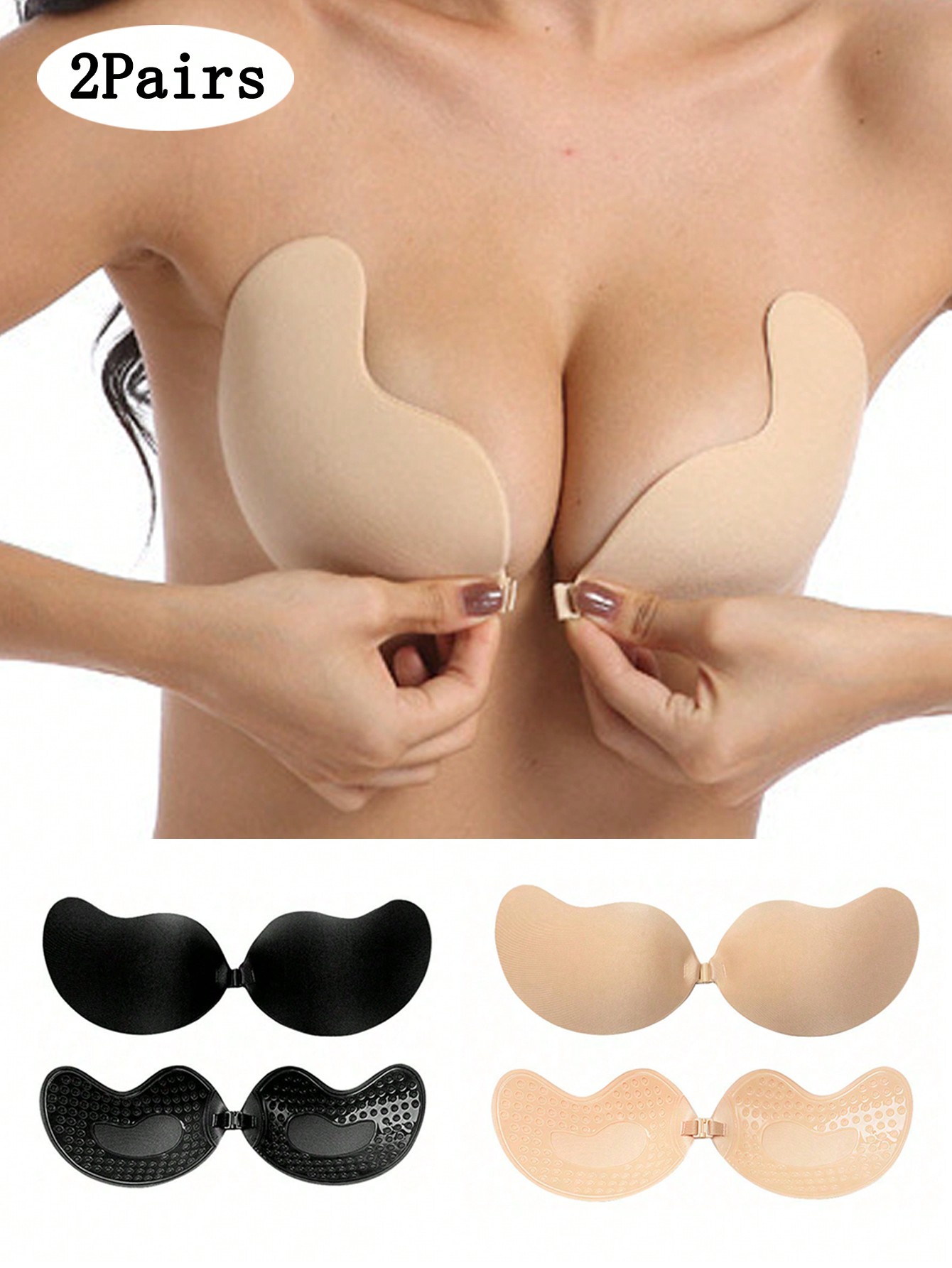 Strapless Bra Adhesive - แผ่นเสริมหน้าอกแบบไร้สาย 2 ชิ้น สำหรับผู้หญิง แบบแปะติดเอง ไร้รอยต่อ