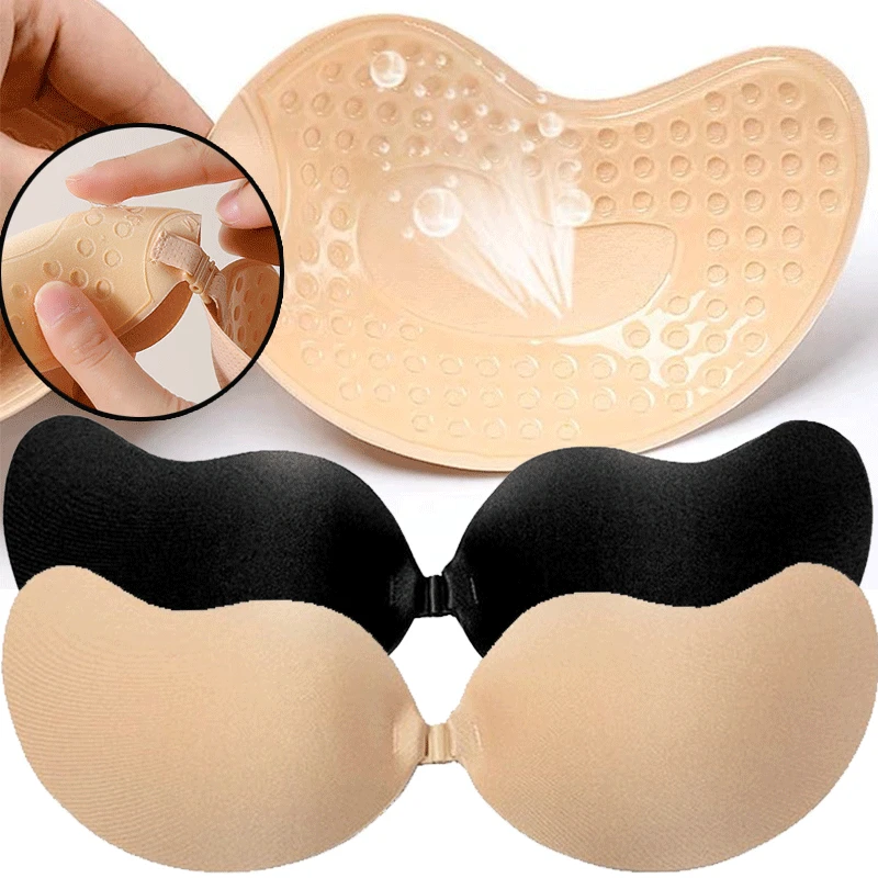 Strapless Bra Adhesive - แผ่นปิดจุกนมแบบใช้ซ้ำได้ ขนาด A-D คัพ บราซิลิโคนเสริมฟองน้ำแบบไร้สาย ติดได้เอง