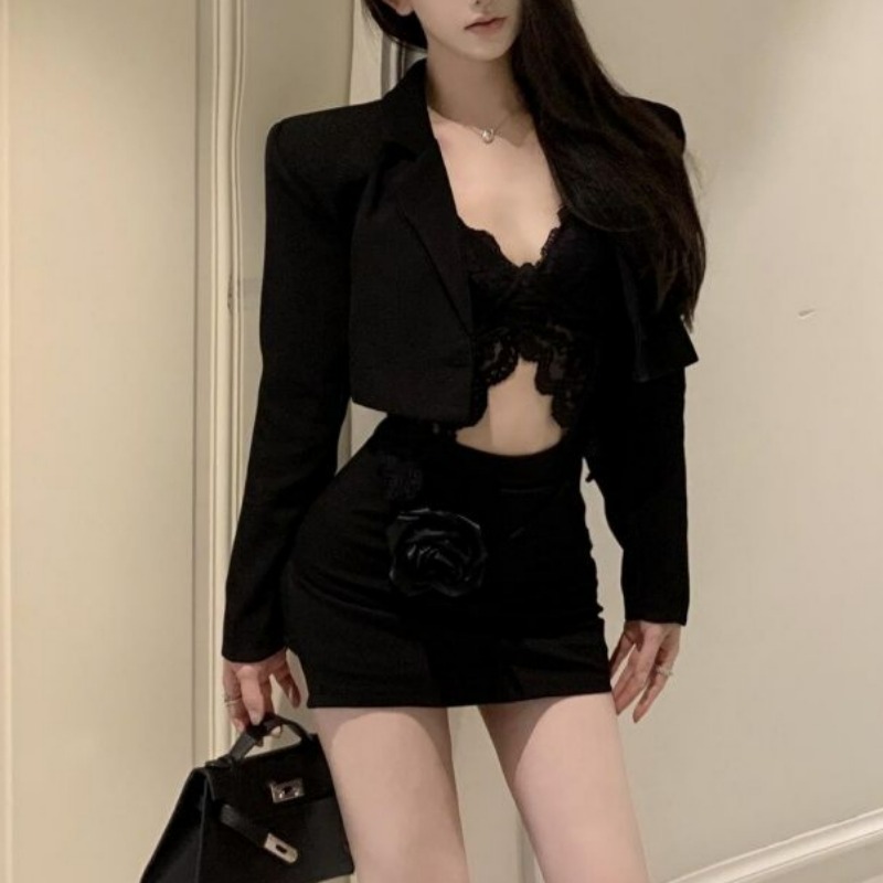 ฤดูใบไม้ผลิสีดําBlazerลูกไม้Br - Lace Bralette Set บทวิจารณ์และราคา