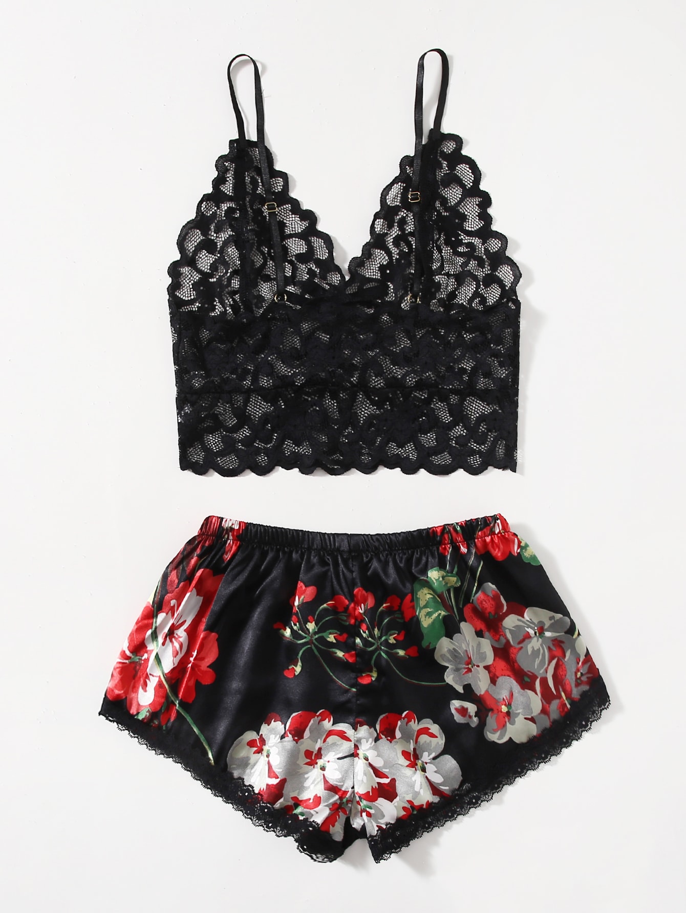 ชุดนอนลูกไม้ลายดอกไม้สำหรับผู้ - Lace Bralette Set บทวิจารณ์และราคา