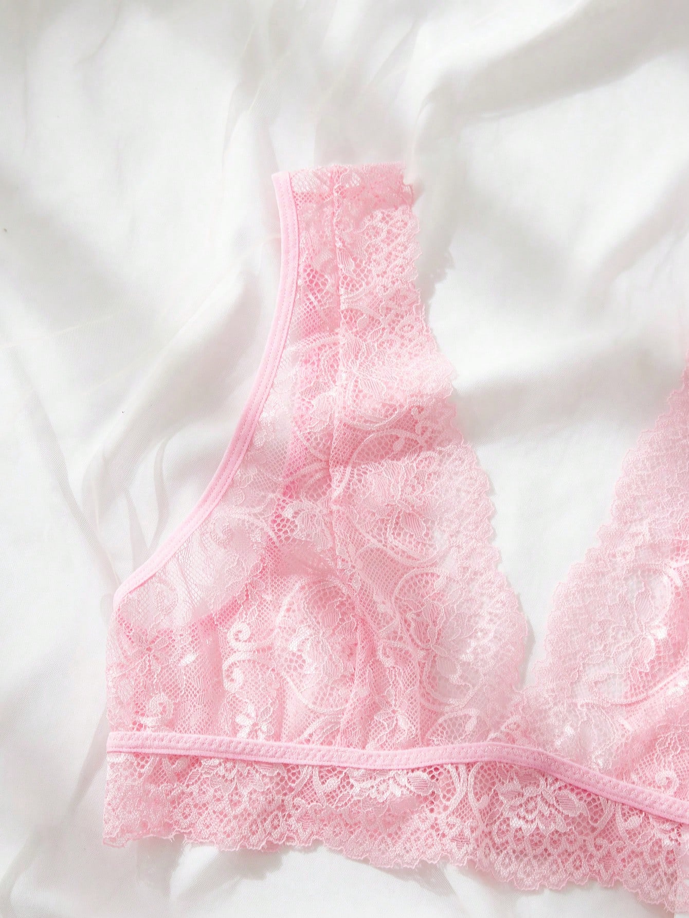 ชุดชั้นในลูกไม้สีชมพู ชุดบราแล - Lace Bralette Set บทวิจารณ์และราคา