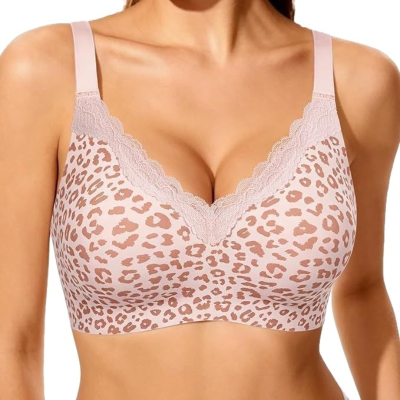 บราไร้โครงลายเสือดาวสีชมพู บรา - Wirefree Bra Comfort บทวิจารณ์และราคา